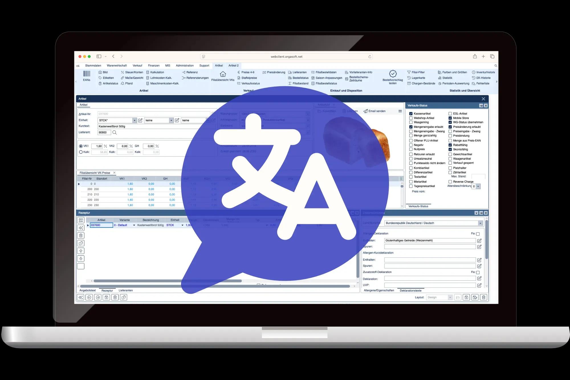 Fremdsprachen Bäckerei Software OrgaBack